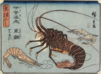 लॉबस्टर, झींगा और चिंराट, 1830-1844 द्वारा Utagawa Hiroshige