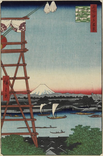 मोयओनागी ब्रिज और रयो_गोकू में ईको_इन मंदिर, मई 1857 द्वारा Utagawa Hiroshige