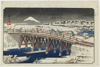 बर्फ में निहोनबाशी पुल, 1839-1842 द्वारा Utagawa Hiroshige
