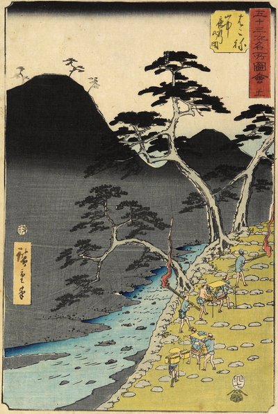 रात, हकोन, जुलाई 1855 में पर्वत पर No.11 नदी द्वारा Utagawa Hiroshige