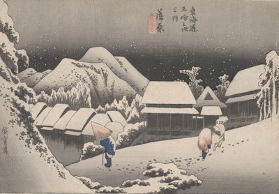 नंबर 16 &39;नाइट स्नो&39; टोकियो के 53 स्टेशनों से, c.1833 द्वारा Utagawa Hiroshige