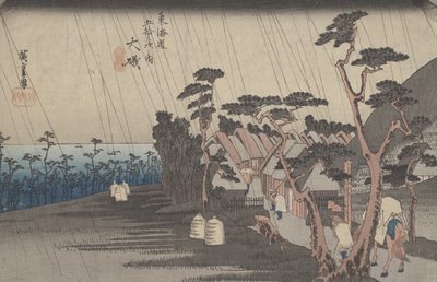 नंबर 9 &39;ओइसो: तोरा की बारिश&39; टोकैडो के 53 स्टेशनों से, c.1833 द्वारा Utagawa Hiroshige
