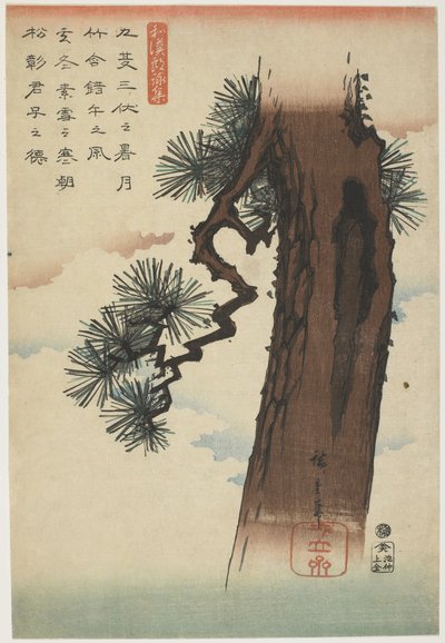 पाइन ट्री, 1837-1844 (रंग वुडब्लॉक प्रिंट) द्वारा Utagawa Hiroshige