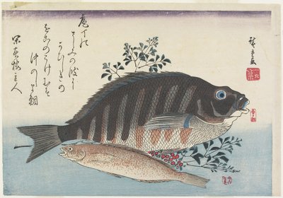सी ब्रीम, स्वीटफिश और नंदिना ब्रांचेज, सी। 1840 द्वारा Utagawa Hiroshige