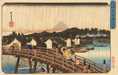 निहोनबशी ब्रिज पर स्नान, 1832-34 (रंग वुडब्लॉक प्रिंट) द्वारा Utagawa Hiroshige