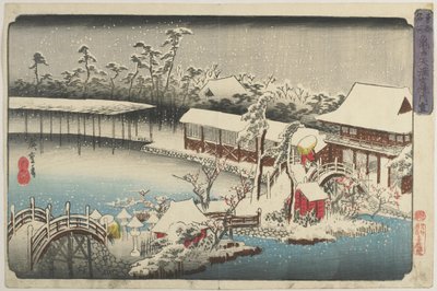 1832-1834 को कैमिडो टेनमैन के श्राइन ग्राउंड में हिमपात द्वारा Utagawa Hiroshige