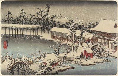 1832-1834 को कैमिडो टेनमैन के श्राइन ग्राउंड में हिमपात द्वारा Utagawa Hiroshige
