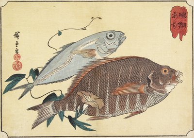 19 वीं सदी की शुरुआत में स्ट्रैप्ड स्नैपर और हॉर्स मैकेरल द्वारा Utagawa Hiroshige