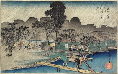 ताड़ासू बैंक में गोधूलि बौछार, सी 1834 द्वारा Utagawa Hiroshige