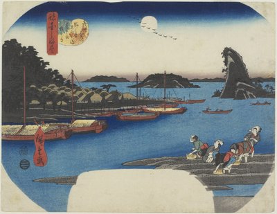 निहोन-जुत्सुमी बैंक, शिन-योशीवारा, नवंबर 1853 में विलो ट्री द्वारा Utagawa Hiroshige