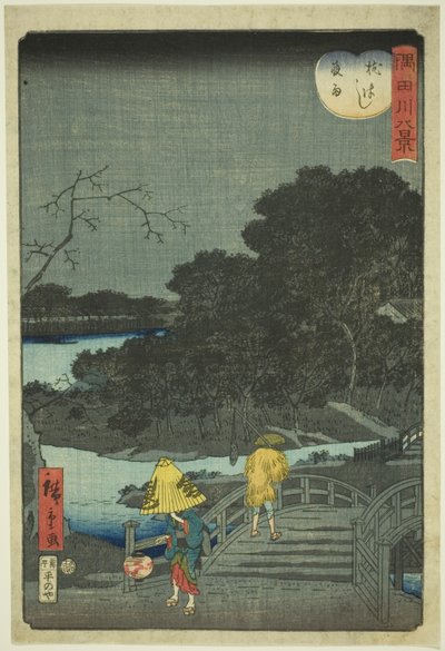 मकुरा ब्रिज (मकुराबाशी याउ) पर रात की बारिश, quot;सुमिदा नदी (सुमिदागावा हक्केई) के आठ दृश्यquot; श्रृंखला से द्वारा उटागावा हिरोशिगे II