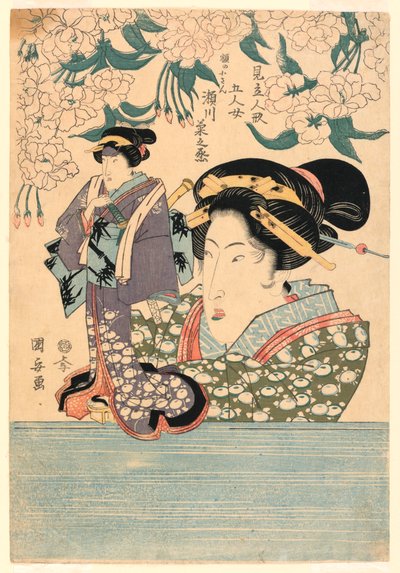 पेंटाप्टिच: थिएटर कठपुतलियों के साथ पाँच लड़कियाँ द्वारा Utagawa Kuniyasu