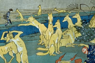 कॉमिक फॉक्स प्रैक्टिसिंग शेप-चेंजिंग (डोके कित्सुम हेंगे नो कीको), c.1842 द्वारा उत्तगवा कुनिओशी