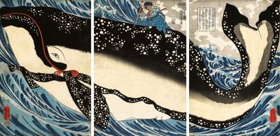 मियामोतो नो मुसाशी ने विशालकाय व्हेल पर हमला किया द्वारा Utagawa Kuniyoshi