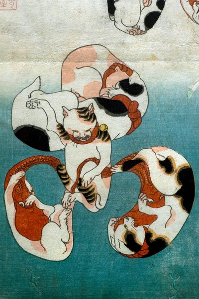 ऑक्टोपस सीरीज बिल्लियाँ लिखित वर्ण बनाती हैं (नेको नो एटजी), c.1842 द्वारा उत्तगवा कुनिओशी