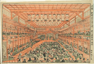 काबुकी थिएटर का परिप्रेक्ष्य चित्र (उकी-ए काबुकी शिबाई नो ज़ू) द्वारा Utagawa Toyoharu