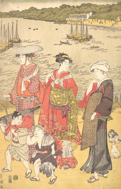 ताकानावा बीच पर महिलाएं, सीए। 1790s। द्वारा उटागावा टोयोकुनी I