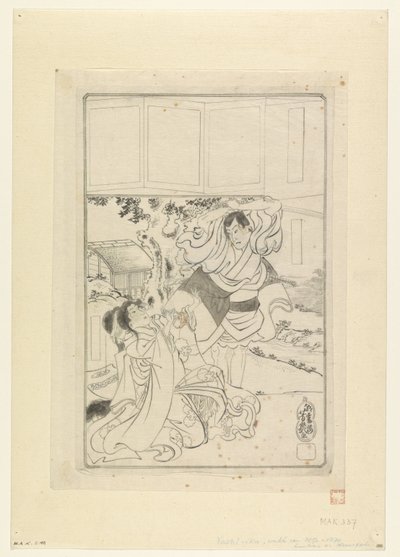 एक आदमी एक महिला का सिर काटने वाला था द्वारा Utagawa Yoshiiku