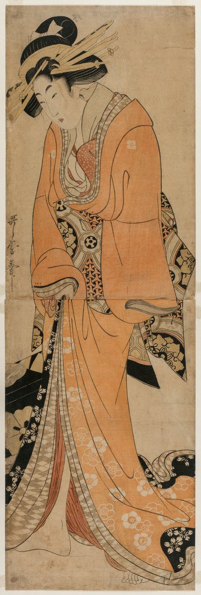 गीशा एक शमीसेन केस के पास खड़ी है, सी। 1810. द्वारा उटामारो II
