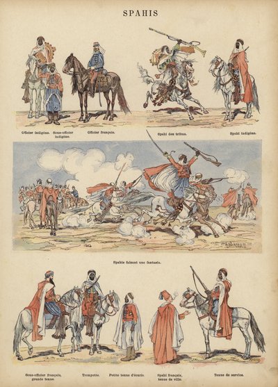 Spahis, फ्रांसीसी सेना के औपनिवेशिक सैनिक (कलर लिथो) द्वारा विक्टर अरमान पोयरसन