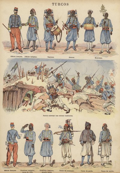 तुर्कोस, फ्रांसीसी सेना के औपनिवेशिक सैनिक (कलर लिथो) द्वारा विक्टर अरमान पोयरसन