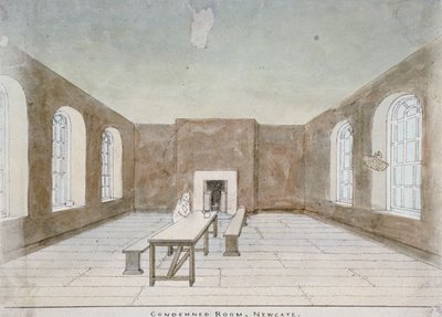 न्यूगेट जेल, ओल्ड बेली, लंदन शहर, 1810 में निंदा कक्ष का आंतरिक भाग द्वारा वेलेंटाइन डेविस