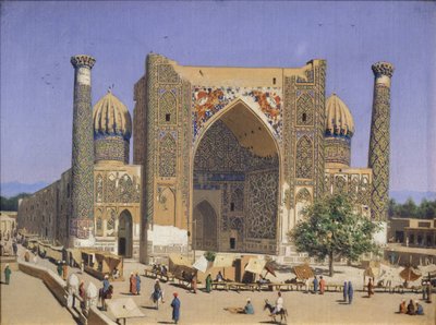 1869-1870 में समरकंद के रेगिस्तानी स्क्वायर में शेरदार मदरसा द्वारा वासिलि वासिलिविच वीरश्चैगिन