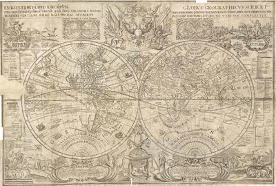 विश्व का दोहरा गोलार्द्ध मानचित्र, 1707 द्वारा वसीली अनुफ्रिविच किप्रियनोव