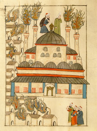 सुश्री सिसोगना 1971, 1660 की आग के दौरान हागिया सोफिया का चित्रण करते हुए &39;मेमरी टरेशचे&39; से लघु द्वारा वेनिस स्कूल