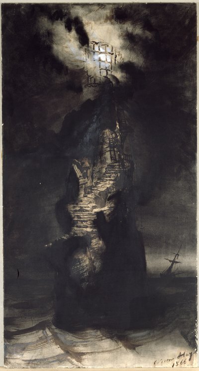 कैसकेट्स लाइटहाउस, 1866 (कागज पर पेन und ink वॉश) द्वारा Victor Hugo