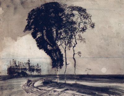 लैंडस्केप थ्री ट्रीज़, 1850 (चारकोल, पेन अंडर इंडिया इंक और पेपर पर वॉश) द्वारा विक्टर ह्यूगो