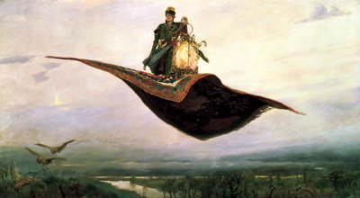 राइडिंग अ फ्लाइंग कालीन, 1880 द्वारा Viktor Mikhaylovich Vasnetsov