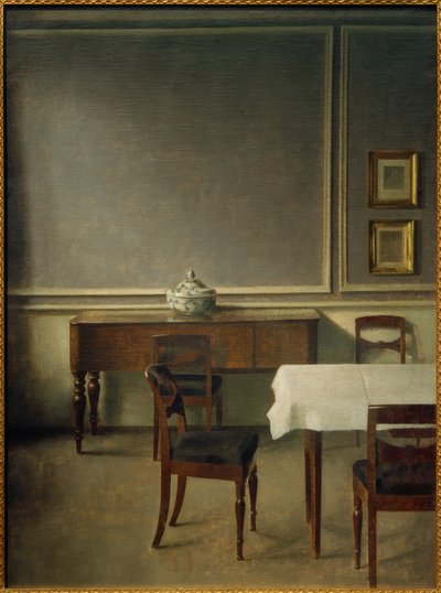 चीनी मिट्टी के बरतन tureen के साथ आंतरिक द्वारा Vilhelm Hammershoi