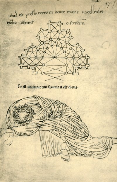 चर्च योजना और स्लीपिंग एपोस्टल, 1220-1240, 1943। द्वारा विलार्ड डी होन्नेकोर्ट
