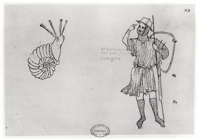 Fol.2 घोंघा और हंगेरियन सैनिक (चेहरे की नकल) द्वारा विलार्ड डी होन्नेकोर्ट