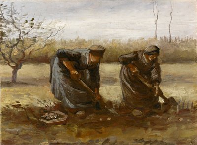 आलू खोदती दो किसान महिलाएँ, 1885। द्वारा विन्सेंट वैन गॉग
