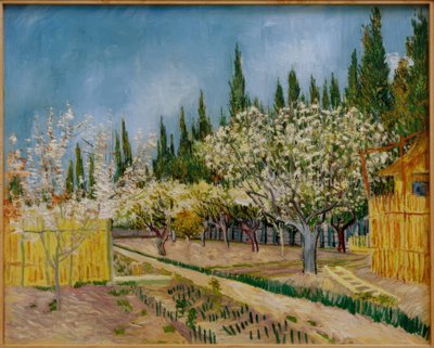 फूलों का बाग, सरू के पेड़ों से घिरा हुआ द्वारा Vincent van Gogh