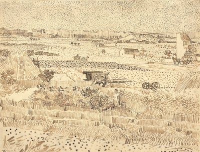 हार्वेस्ट-द प्लेन ऑफ़ ला क्राउ, 1888। द्वारा विन्सेंट वैन गॉग