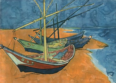लेस सेंटेस-मैरीज, समुद्र तट पर नौकायन नावें जून 1888, 1947। द्वारा Vincent van Gogh