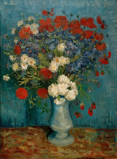 फिर भी जीवन: कॉर्नफ्लॉवर और पॉपपी के साथ फूलदान द्वारा Vincent van Gogh