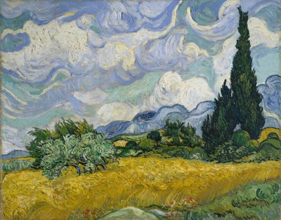 साइप्रेशेस के साथ गेहूं का खेत, 1889। द्वारा Vincent van Gogh
