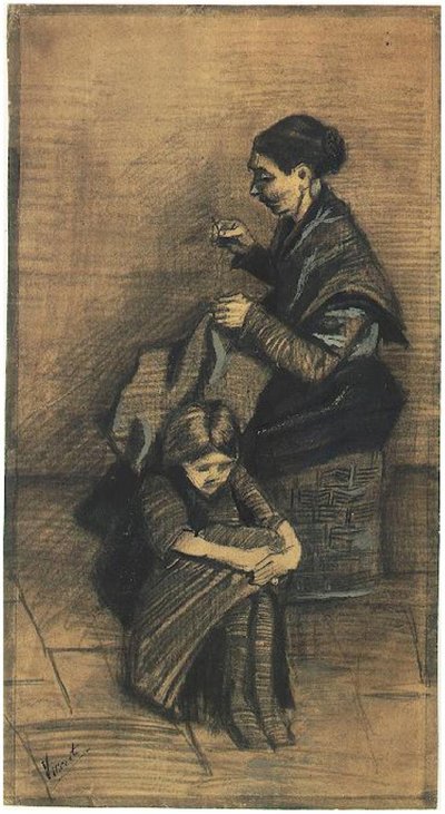 Sien, -Sitting-on-a-Basket, -साथ-एक लड़की F1072 विन्सेंट वैन गॉग द्वारा विन्सेंट वैन गॉग