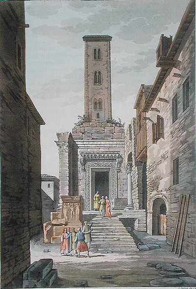 एस्कुलेपियस का मंदिर, स्प्लिट, यूगोस्लाविया, c.1820 (रंगीन उत्कीर्णन) द्वारा विटोरियो रेनरी