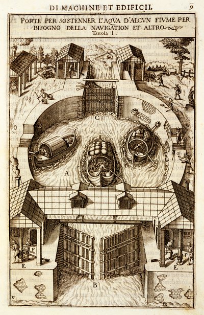 एक नहर या नदी ताला, 1607 के लिए हाइड्रोलिक मशीन द्वारा विटोरियो ज़ोंका