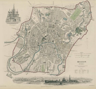 मास्को का नक्शा, 1836 द्वारा डब्ल्यूबी क्लार्क