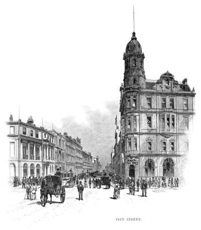 पिट स्ट्रीट, सिडनी, न्यू साउथ वेल्स, ऑस्ट्रेलिया, 1886। द्वारा डब्ल्यूसी फिटलर