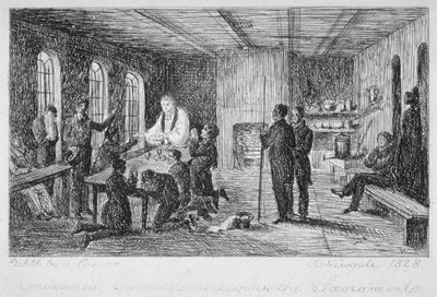 न्यूगेट जेल के अंदर, ओल्ड बेली, लंदन शहर, 1828 द्वारा डब्ल्यूटी