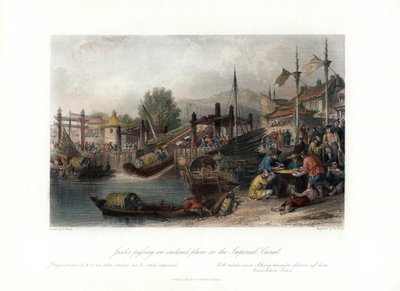इंपीरियल कैनाल, चीन, c1840 पर एक झुके हुए विमान को पार करते हुए जंक। द्वारा डब्ल्यू फ्लॉयड