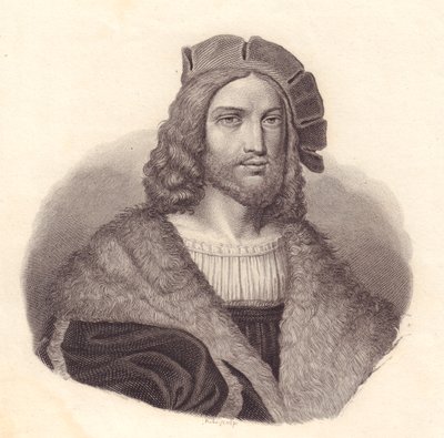 इतालवी कवि एंटोनियो तेबलदेव (1463-1537) का पोर्ट्रेट, राफेल द्वारा पेंटिंग से तांबे की नक्काशी द्वारा WG (बाद) थायर