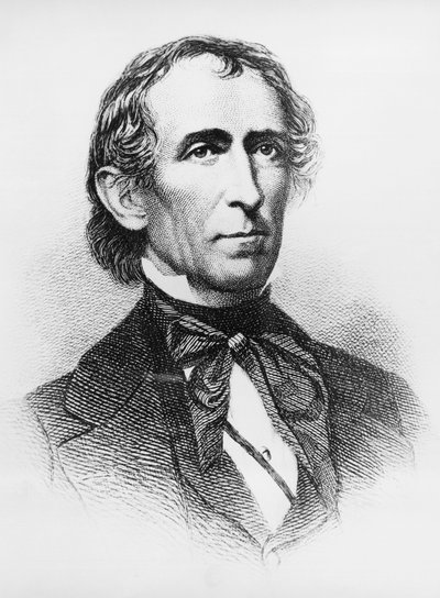 जॉन टायलर (1790-1862) का पोर्ट्रेट, अमेरिकी वकील और राजनीतिज्ञ, जिन्होंने 1841 से 1845 तक संयुक्त राज्य अमेरिका के 10वें राष्ट्रपति के रूप में कार्य किया, डागुएरियोटाइप के बाद उत्कीर्णन द्वारा WG (बाद) थायर